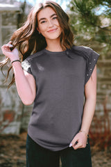 Black Casual Rivet Round Neck T Shirt