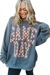 Sleet GAME DAY Checkered Letter Graphic Oversized Sweatshirt