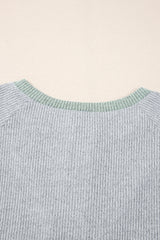 Jet Stream Contrast Ribbed Loose Fit Henley Top