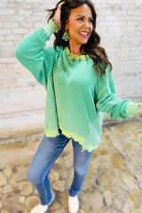 Myosotis Twisted Ribbed Seamed Patchwork Long Sleeve Top