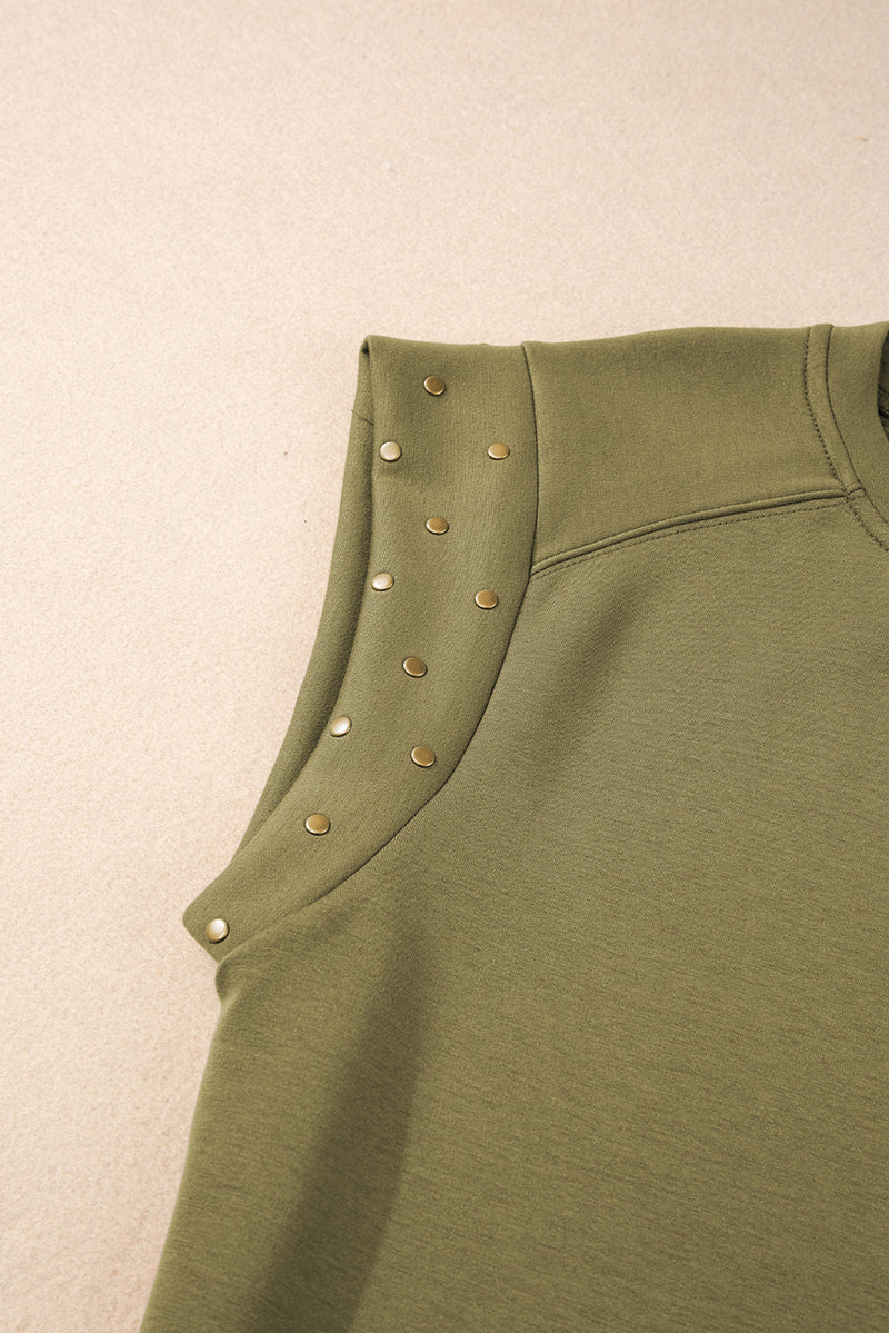 Black Casual Rivet Round Neck T Shirt