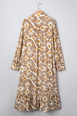 Khaki Abstract Plant Print Loose Plus Size Long Dress