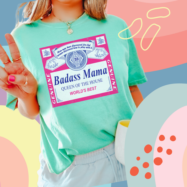 Badass Mama beer logo tee