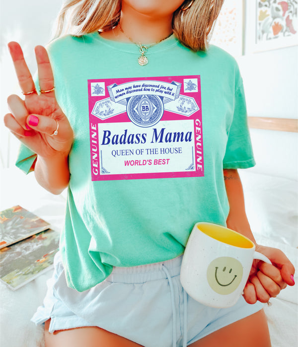 Badass Mama beer logo tee
