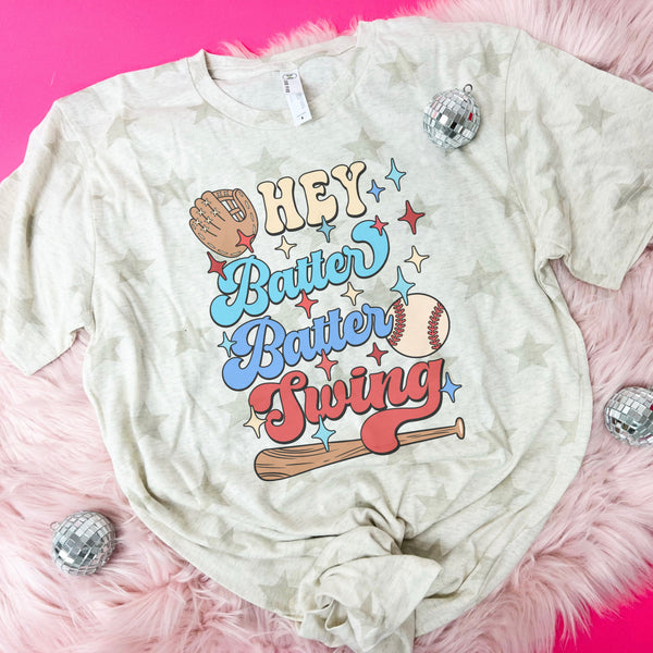 Hey Batter Batter Swing, bubble letters tee