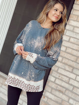 Leopard Trim Long Sleeve Shirt