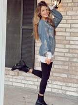Leopard Trim Long Sleeve Shirt