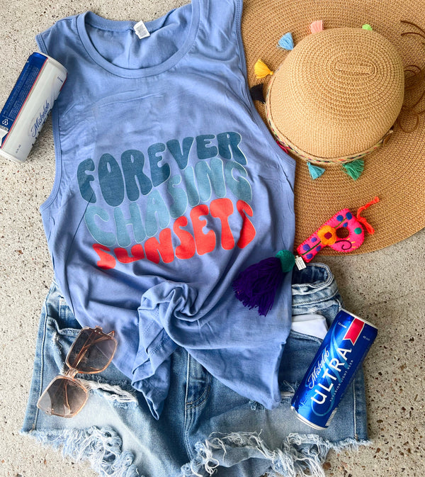Forever Chasing Sunsets Denim tank