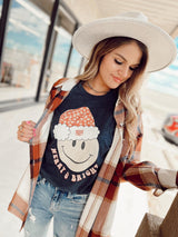 Merry & Bright Santa smiley tee