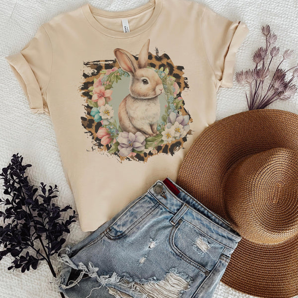 Adorable Easter Leopard border Bunny deal tee