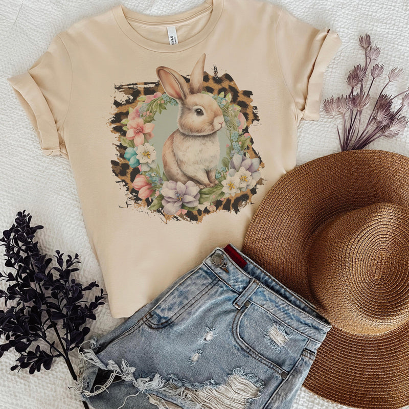 Adorable Easter Leopard border Bunny deal tee