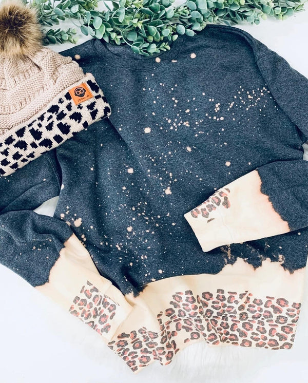 Charcoal Leopard Dip Sweater